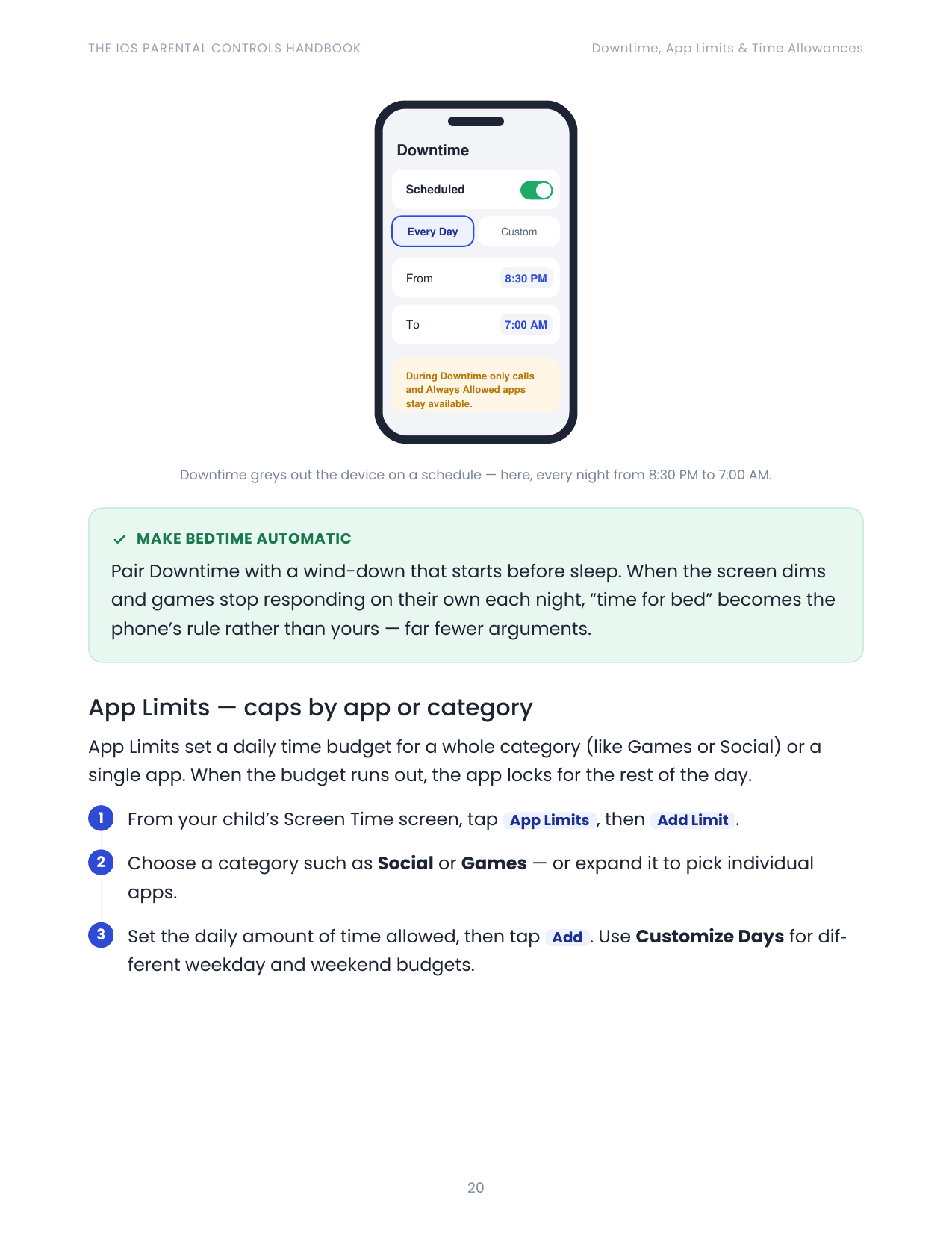 Downtime and App Limits walkthrough page