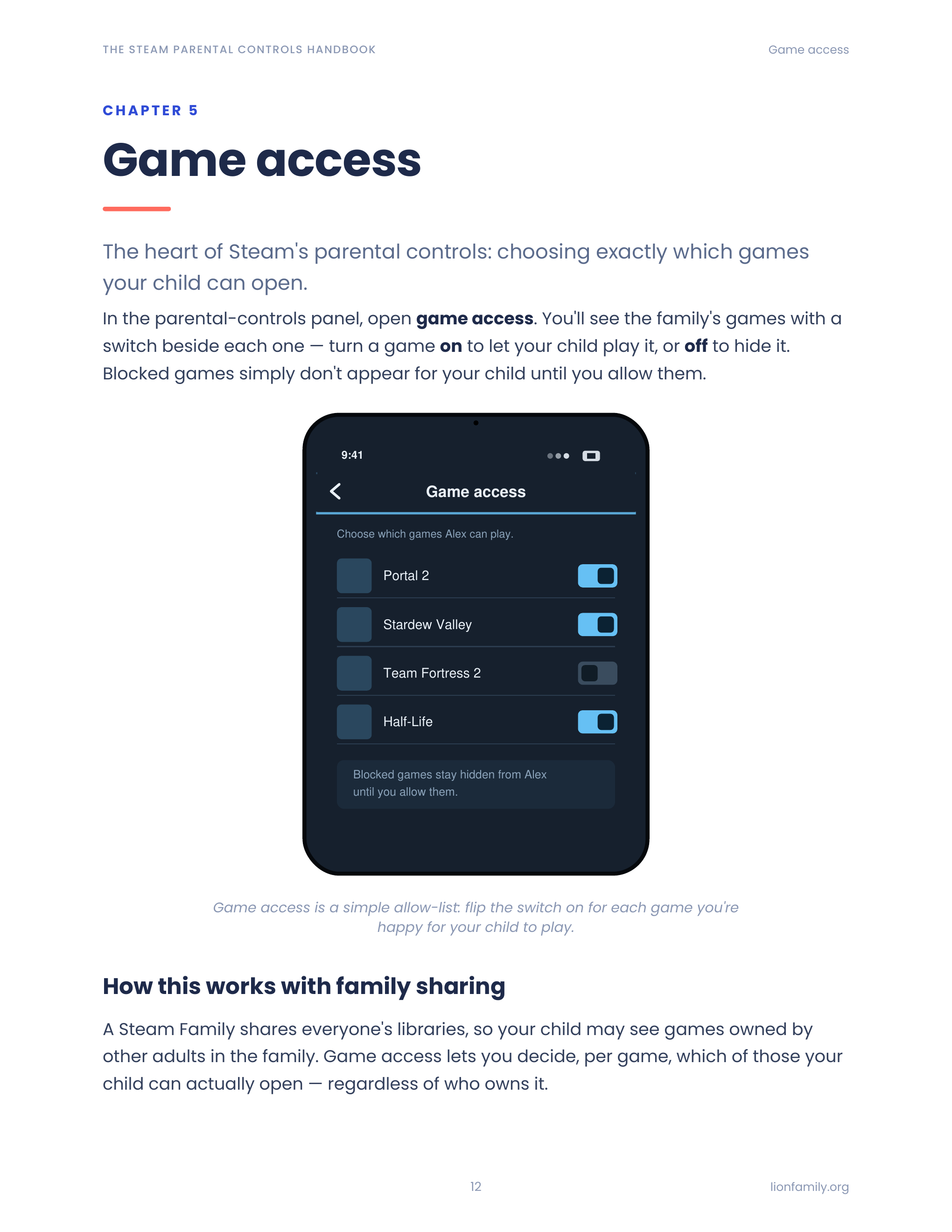 Per-game access toggles walkthrough page