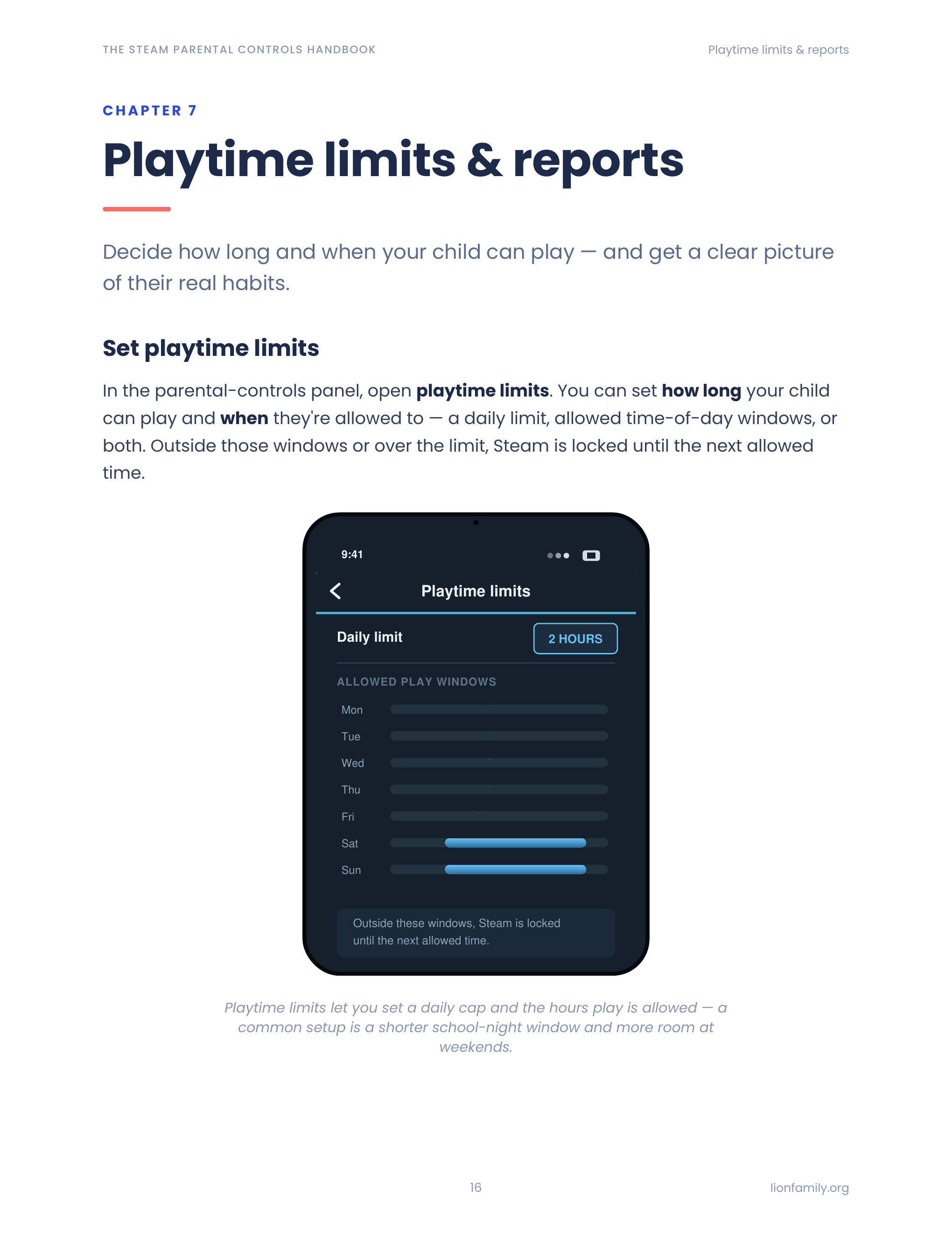 Playtime limits and weekly schedule walkthrough page